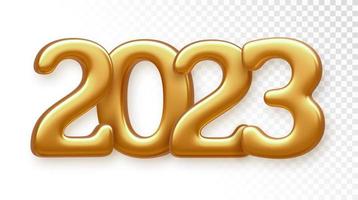 feliz ano novo de 2023. números de luxo metálico dourado 2023. sinal de renderização 3d realista para cartão de felicitações. pôster festivo ou design de banner de férias. ilustração vetorial. vetor