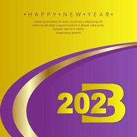 feliz natal e feliz ano novo 2023 com amarelo e roxo vetor