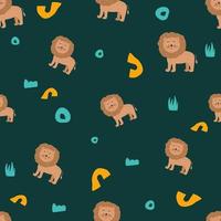 padrão perfeito com leão de personagem fofo. ilustração vetorial fofa para crianças - leão. impressão ideal para tecidos, têxteis e chá de bebê de embrulho. vetor