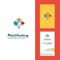logotipo criativo de balões de coração e estrela e vetor de design vertical de cartão de visita