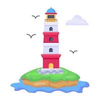 ilustração plana na moda do farol de praia vetor