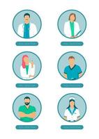 ilustração em vetor de ícones de médicos isolados. retrato do médico de família nas páginas de vários sites médicos.