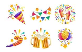 ícones coloridos da festa de ano novo vetor