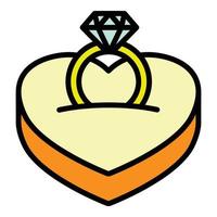 anel de diamante no vetor de contorno do ícone do coração. noiva de ouro