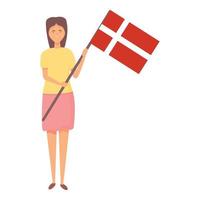 menina com vetor de desenhos animados do ícone da bandeira da Dinamarca. dia do país