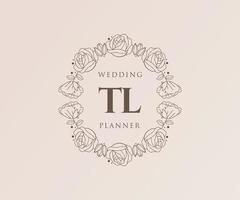 coleção de logotipos de monograma de casamento de carta inicial tl, modelos modernos minimalistas e florais desenhados à mão para cartões de convite, salve a data, identidade elegante para restaurante, boutique, café em vetor