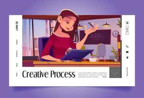 página de destino dos desenhos animados do processo criativo, projeto de arte