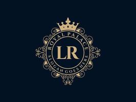 letra lr antigo logotipo vitoriano de luxo real com moldura ornamental. vetor