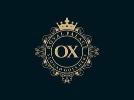 carta ox antigo logotipo vitoriano de luxo real com moldura ornamental. vetor