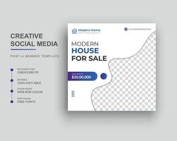 mídia social imobiliária poste design de banner e modelo de design de casa para venda. vetor