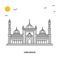 jama masjid monumento mundo viagem fundo de ilustração natural em estilo de linha vetor