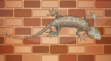 gecko na parede de tijolos em estilo cartoon vetor