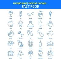 ícones de fast food futuro azul 25 pacote de ícones vetor