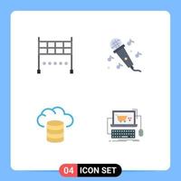 pacote de interface do usuário de 4 ícones planos básicos de elementos de design de vetores editáveis da loja de backup de áudio do carrinho de acabamento