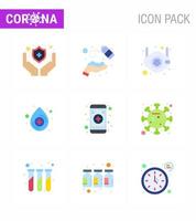 9 pacote de ícones de coronavírus covid19 de cores planas, como queda de rosto médico on-line e elementos de design de vetor de doença de coronavírus viral 2019nov