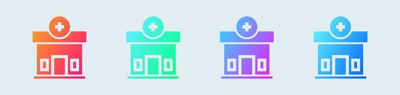 ícone sólido do hospital em cores gradientes. clínica assina ilustração vetorial. vetor