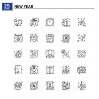 25 ícones de ano novo conjunto de fundo vetorial vetor