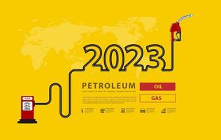 Conceito de petróleo de ano novo de 2023 com design criativo de bico de bomba de gasolina, sinal de posto de gasolina com óleo e gás de energia elétrica, modelo de layout moderno de ilustração vetorial vetor