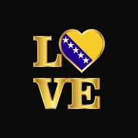 amor tipografia bósnia e herzegovina design de bandeira vetor letras de ouro