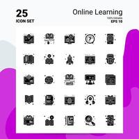 25 conjunto de ícones de aprendizado on-line 100 eps editáveis 10 arquivos idéias de conceito de logotipo de negócios design de ícone de glifo sólido vetor