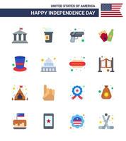 16 sinais planos dos eua símbolos de celebração do dia da independência de chapéu arma americana garrafa americana editável elementos de design do vetor do dia dos eua