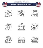 9 sinais de linha para o bolo do banco americano do dia da independência dos eua ação de graças americano editável elementos de design do vetor do dia dos eua