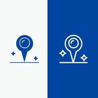 linha do marcador de localização do mapa e ícone sólido de glifo banner azul linha e ícone sólido de glifo banner azul vetor