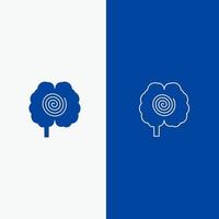 cérebro cabeça hipnose psicologia linha e glifo ícone sólido azul bandeira linha e glifo ícone sólido bandeira azul vetor