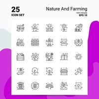 25 conjunto de ícones de natureza e agricultura 100 eps editáveis 10 arquivos de conceito de logotipo de negócios idéias de design de ícone de linha vetor