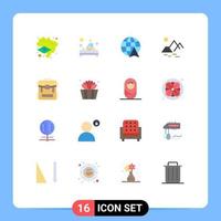 conjunto de 16 sinais de símbolos de ícones de interface do usuário modernos para caminhadas acampamento globo bolsa sol pacote editável de elementos de design de vetores criativos