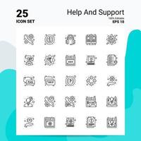 25 conjunto de ícones de ajuda e suporte 100 eps editáveis 10 arquivos conceito de logotipo de negócios ideias design de ícone de linha vetor