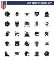 pacote de ícones vetoriais de ações do dia americano 25 sinais e símbolos de glifos sólidos para sobremesa homens eua amam elementos de design de vetores americanos editáveis dia eua