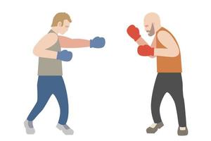 dois boxeadores masculinos lutando um contra o outro. lutadores de caixa na ilustração de estilo plano de cantos esquerdo e direito. vetor