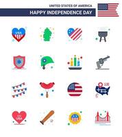 feliz dia da independência dos eua conjunto de pictogramas de 16 apartamentos simples de escudo americano cozinheiro americano churrasco editável dia dos eua vetor elementos de design