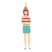 vetor de desenhos animados de ícone de bolo de aniversário de menina. festa feliz