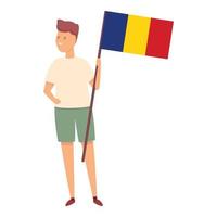 menino com vetor de desenhos animados do ícone da bandeira da Romênia. criança do mundo