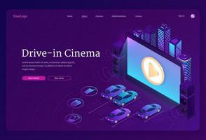 cinema drive-in com carros, cinema ao ar livre vetor