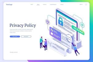 pouso isométrico de política de privacidade, proteção de dados