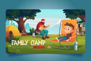 acampamento familiar com barraca e van na floresta vetor