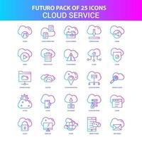 25 pacote de ícones de serviço de nuvem futuro azul e rosa vetor