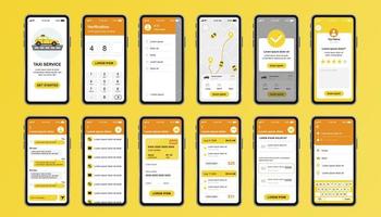 kit de design exclusivo de serviço de táxi para aplicativo móvel vetor
