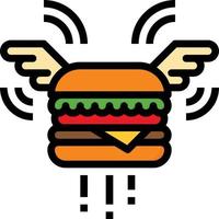 entrega de fast food voando de hambúrguer - ícone de contorno preenchido vetor