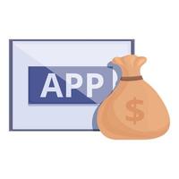 vetor de desenhos animados do ícone do aplicativo de dinheiro online. blog de funil