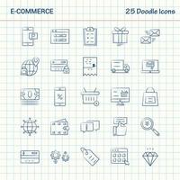 conjunto de ícones de negócios desenhados à mão de 25 ícones de doodle de comércio eletrônico vetor