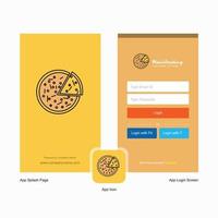 tela inicial de pizza da empresa e design de página de login com modelo de logotipo modelo de negócios on-line móvel vetor