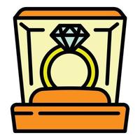 vetor de contorno do ícone de caixa de anel de diamante. presente de ouro