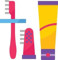 escova de dentes, pasta de dente, higiene, acessórios para bebês - ícone plano vetor