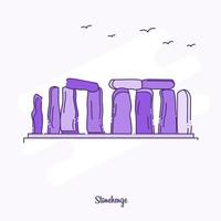 ilustração em vetor linha pontilhada roxa do marco de stonehenge