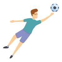 mão de menino joga ícone de futebol, estilo de desenho animado vetor