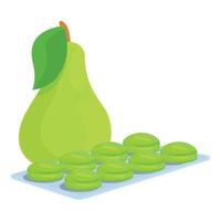 ícone de gotas de tosse de pera verde, estilo de desenho animado vetor